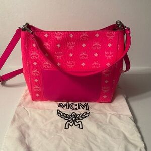 MCM Neon Pink Portuna Bag with all removable straps